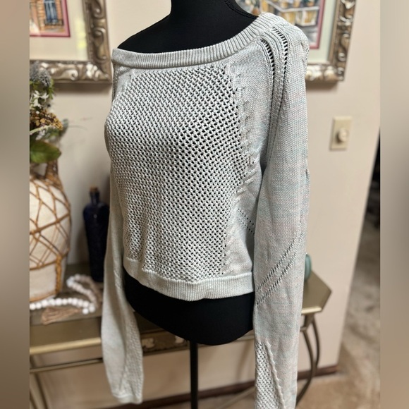 LULULEMON BE PRESENT MARLED COASTAL BLUE CROPPED OVERSIZED KNIT SWEATER SZ L- XL - Picture 5 of 12